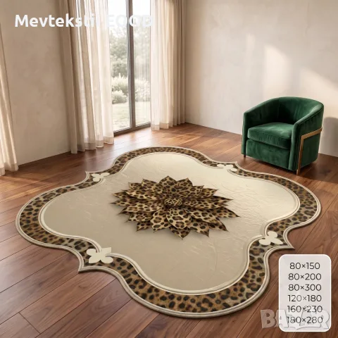 Луксозен 3D килим Leo Flower с кожен ефект и противоплъзгаща основа (K-03)