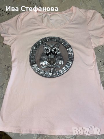 Нова страхотна тениска с бухал с камъни кристали бананов цвят , снимка 5 - Тениски - 36738799