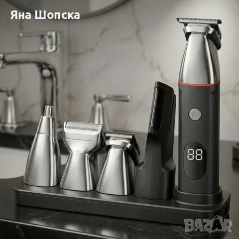 Комплект за подстригване 5в1 – машинка, тример и самобръсначка, LCD