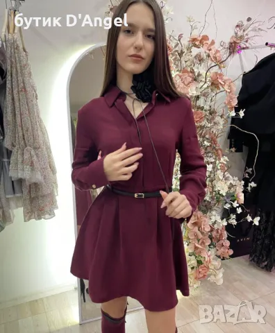 Секси къса рокля с колан към нея в цвят бордо, снимка 2 - Рокли - 49021868