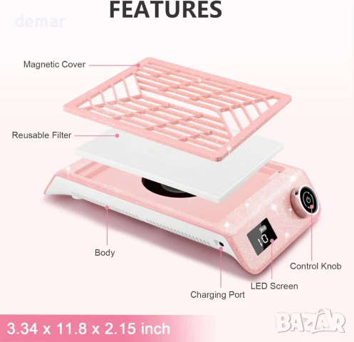 Акумулаторен колектор за прах от нокти Kredioo, 10 степени,5000 об/мин, снимка 8 - Други - 50910629