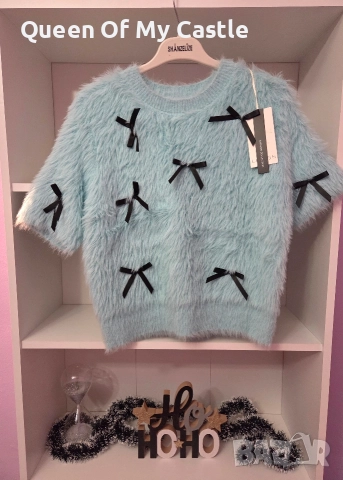 Пухкав дамски пуловер с панделки