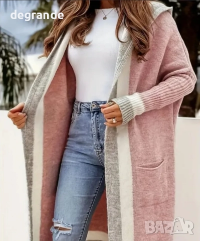 Розова дълга жилетка с качулка, снимка 3 - Жилетки - 51874056