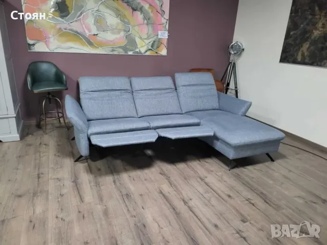 Сив ъглов диван от плат "HUKLA Interliving" с ел. релакс механизъм, снимка 6 - Дивани и мека мебел - 48307281