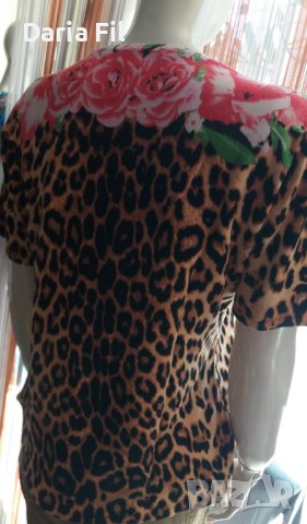 ИЗКЛЮЧИТЕЛНО КРАСИВА блуза в леопардов принт с червени рози, снимка 4 - Тениски - 40552949