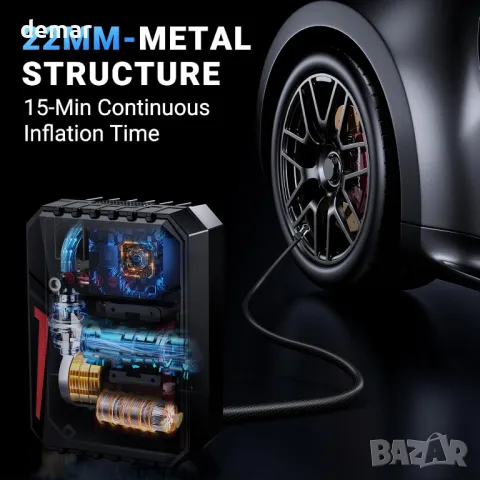 Ipflin преносима помпа за гуми 12V DC, предварително зададено налягане и автоматично изключване, снимка 5 - Аксесоари и консумативи - 49869794