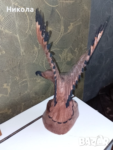 Дърворезбован орел-52см, рогове за вино с поставка, снимка 2 - Декорация за дома - 49700937