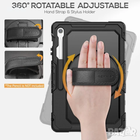 Калъф SEYMAC за Samsung Galaxy Tab S10 FE+ Plus 13.1 инча 2025 SM-X620 X626 X626B, черен, снимка 2 - Таблети - 50595459