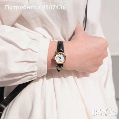 Дамски часовник Casio, черна кожена каишка, златен безел, LTP-1095Q-7B, снимка 8 - Дамски - 54357516