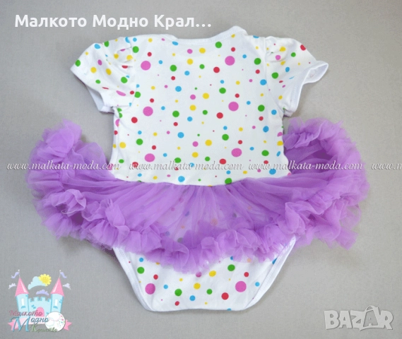 Комплект "Точици" боди рокличка, пантофки и лента за коса, снимка 4 - Бебешки рокли - 51504979