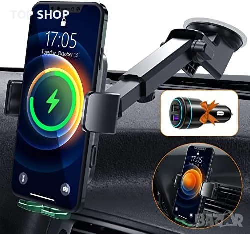 Ново 15W безжично зарядно за кола автомобил универсална Стойка телефон, снимка 2 - Селфи стикове, аксесоари - 49265205