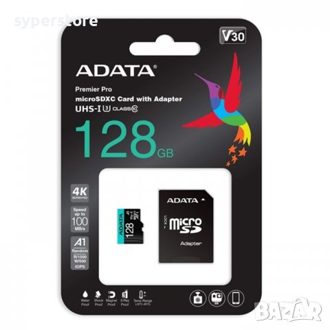 Флаш карта, Micro SDXC 128GB, UHS-I U3 A1, Cl10+SD, Adapter, Adata, SS300266, снимка 1 - Карти памет - 38513538