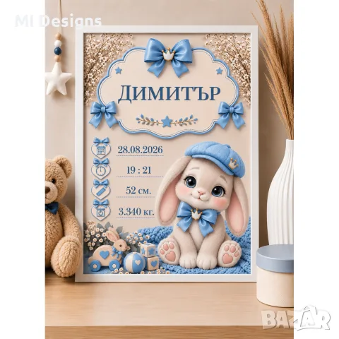 Бебешка визитка | Зайчета | Момче или Момиче, снимка 2 - Други - 56121447