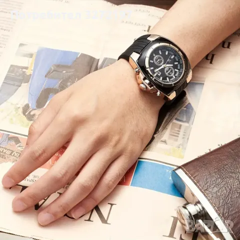 V6 Мъжки кварцов часовник,силиконова каишка,голям циферблат,календар с три очи, снимка 6 - Мъжки - 48166509