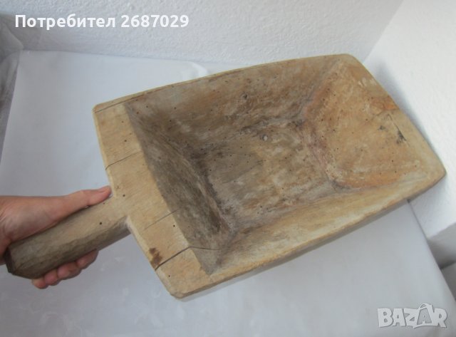  голяма с дръжка - стара дървена дялана копанка, дървен съд, копаня, снимка 2 - Антикварни и старинни предмети - 38042080