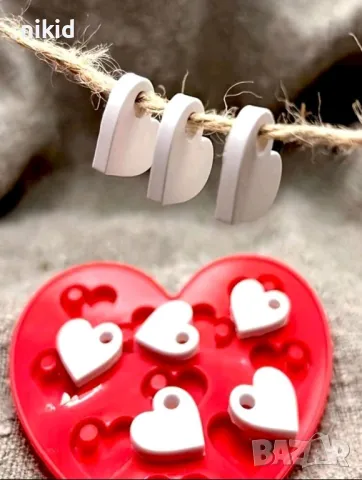 10 плоски сърца сърце с дупка висулка силиконов молд форма фондан шоколад гипс смола бижу таг декор, снимка 8 - Форми - 49981879