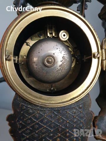 Франция 1800-те/50см-7кг стар френски каминен часовник/метална ЦАМ фигура-мрамор, снимка 14 - Антикварни и старинни предмети - 51476192