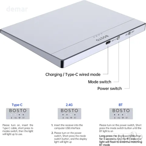 Безжичен тракпад Bisofice T02 за Windows и Mac, мултитъч жестове, сребрист, снимка 8 - Друга електроника - 49096100