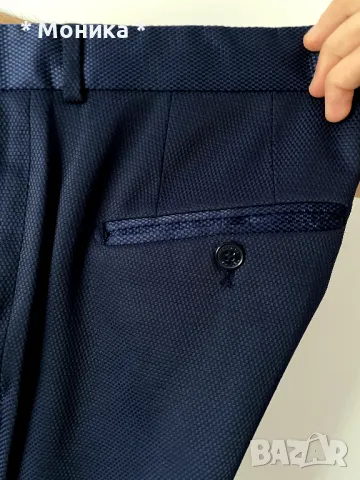 Елегантен мъжки син костюм Теодор (Slim Fit) – отлично състояние, снимка 9 - Костюми - 48926465