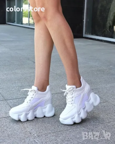 Кецове на платформа - бяла кожа с мрежа - PA786, снимка 2 - Кецове - 50396237