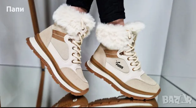Намаление на дамски зимни боти с пух Puma бежаво , снимка 2 - Дамски боти - 56138737