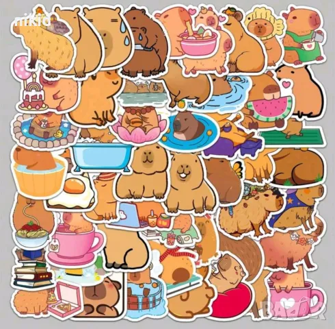 50 бр Капибара Capybara самозалепващи лепенки стикери за украса декор картонена торта и др