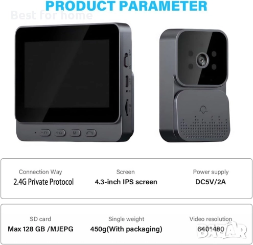 4.3-инчов безжичен видеодомофон , снимка 4 - Други - 52572968