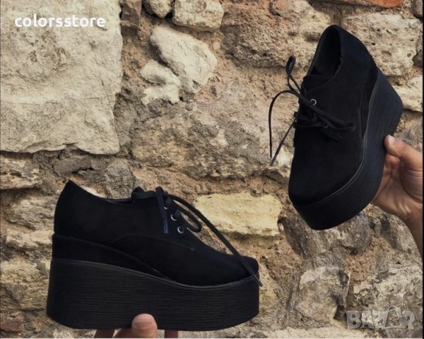 Обувки на платформа - черен велур - 120K, снимка 1 - Дамски ежедневни обувки - 31842124