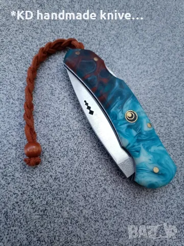 Сгъваем нож ръчно изработен + ПОДАРЪК кания, снимка 3 - Ножове - 47839718