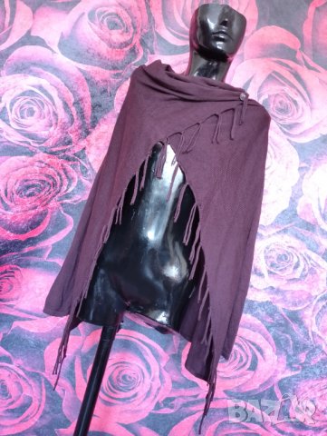 Тъмно лилава жилетка с ресни тип пончо с ръкави С, снимка 3 - Жилетки - 37921480