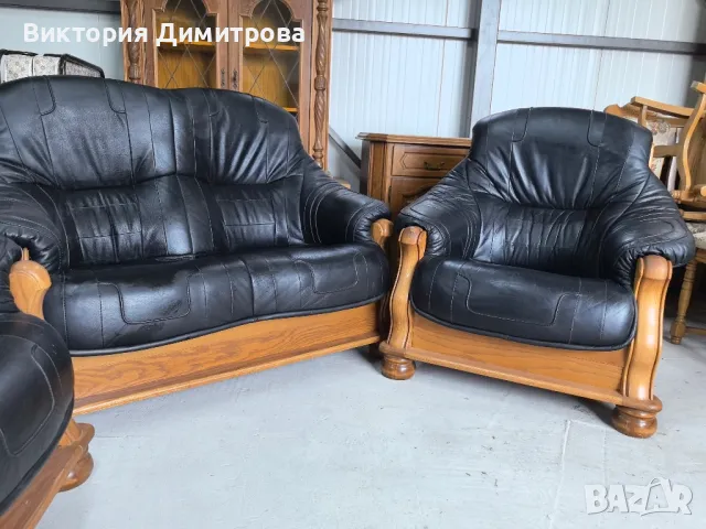 Комплект дивани - Естествена кожа, снимка 5 - Дивани и мека мебел - 49338615