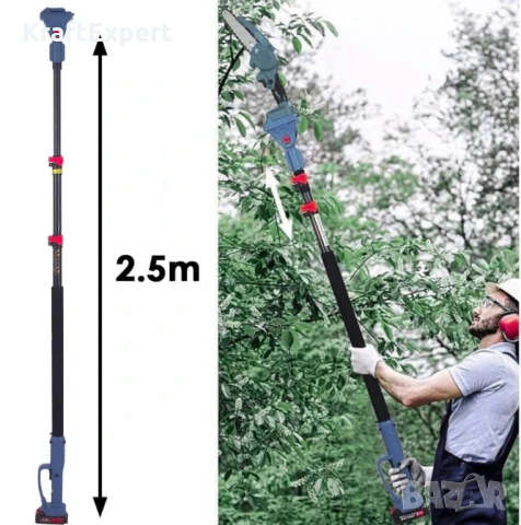 Комплект KraftWorld: Акумулаторна Резачка с Омасляване + Телескопичен Прът, снимка 4 - Градинска техника - 50549844