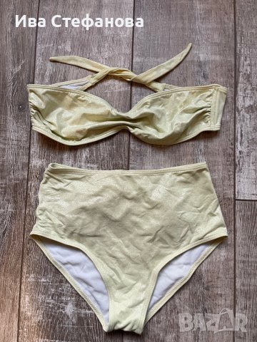 Нов висока талия светло зелен светло резедав бански костюм сет от две части брокат лек блясък , снимка 15 - Бански костюми - 40761480