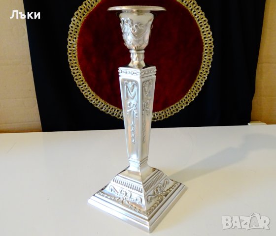 Посребрен свещник,глава на Овен,барок,590 гр. , снимка 2 - Антикварни и старинни предмети - 38839112