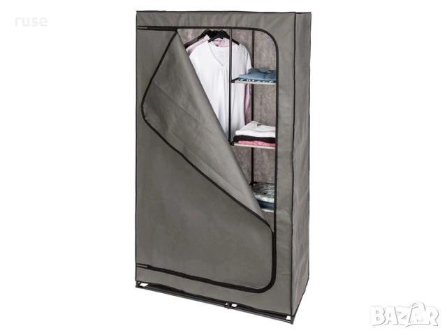 НОВ! Текстилен гардероб с лост и рафтове 174х100х46см сив