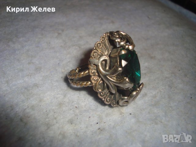 СТАР СКЪПОЦЕНЕН РЕТРО МЕДЕН ПОСРЕБРЕН ПРЪСТЕН с ОГРОМЕН ЮВЕЛИРНО ФАСЕТИРАН НАТУРАЛЕН ПЕРИДОТ 74201, снимка 8 - Антикварни и старинни предмети - 36772027