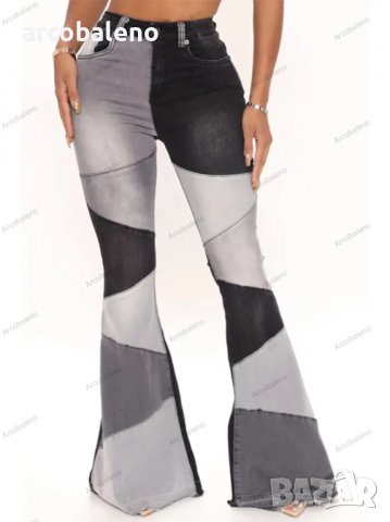 Дамски двуцветни улични изпрани клоширани дънки, 3цвята , снимка 2 - Дънки - 39745756