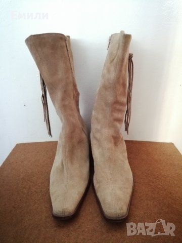 №39 ONLY дамски обувки боти ботуши от естествена кожа велур в бежов цвят-подарък при поръчка над 7лв, снимка 5 - Дамски ботуши - 42814435