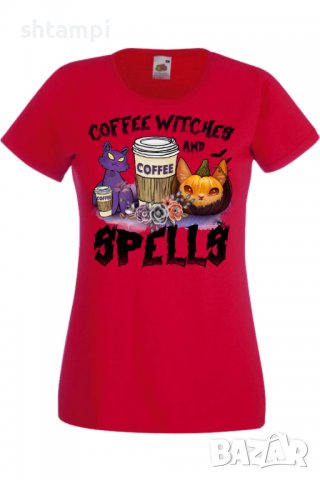 Дамска тениска Coffee Witches And Spells,Halloween,Хелоуин,Празник,Забавление,Изненада,Обичаи,, снимка 3 - Тениски - 38144683