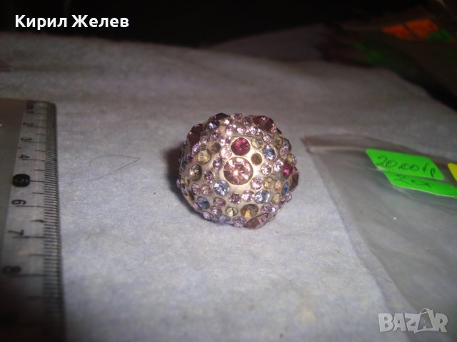 СТАР КРАСИВ МЕДЕН РЕТРО АРТ ДЕКО СТИЛ ПРЪСТЕН с ЦВЕТНИ ИСКРЯЩИ КРИСТАЛИ 21087, снимка 8 - Пръстени - 37451950