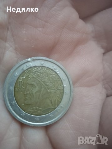 2 евро 2002г, Италия,Данте, грешка, дефект,RRR, снимка 5 - Нумизматика и бонистика - 42358728