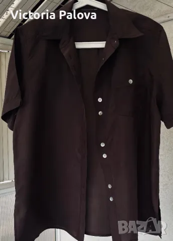 Копринена риза цвят кафе, снимка 4 - Ризи - 49732684