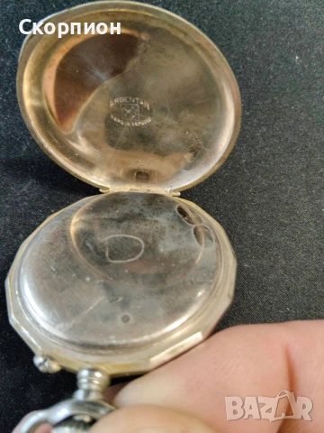 Швейцарски джобен часовник посребрени капаци - Argentan -  Цилиндър - РЯДЪК, снимка 11 - Джобни - 50823822