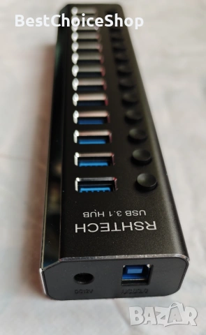 Активен хъб със захранване, RSHTECH 13-портов USB 3.2, алуминий, снимка 4 - Кабели и адаптери - 53330441