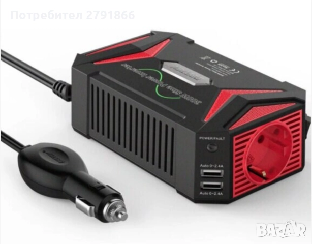 BESTEK 300W Чист синусоидален инвертор 12V към 240V 230V с 4.8A два смарт USB порта адаптер за кола