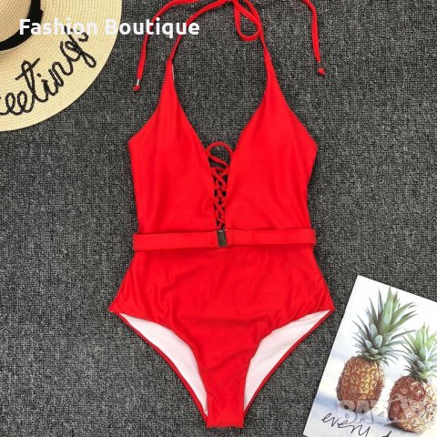 Червен цял бански с колан, снимка 3 - Бански костюми - 31427143