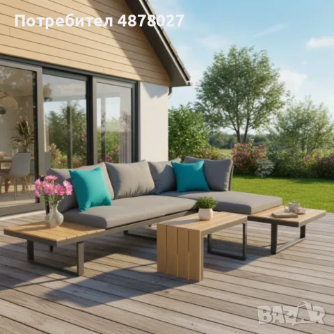 Градински комплект KANZA - модулен ъглов диван от алуминий с удобни възглавници и маса, снимка 10 - Градински мебели, декорация  - 56137902