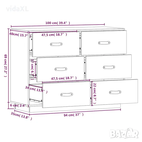 vidaXL Сайдборд, бял, 100x40x75 см, бор масив, снимка 9 - Бюфети - 56147931