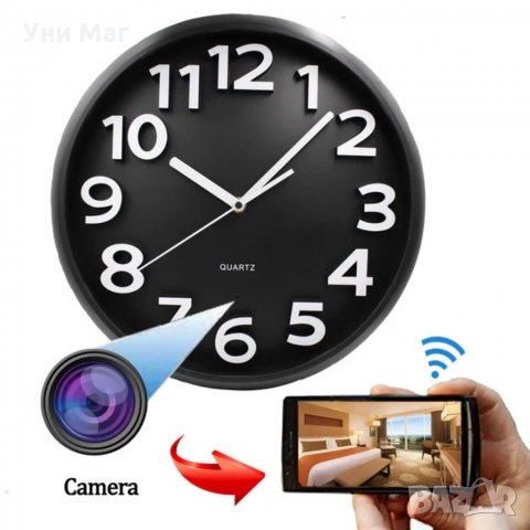 WiFi скрита камера в стенен часовник, видеонаблюдение, шпионска камера,  нощно виждане в HD камери в гр. Варна - ID33733419 — Bazar.bg