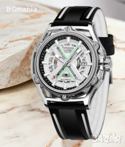 Мъжки часовник 8282с4 механичен автоматичен висококачествена силиконова каишка черно , снимка 2 - Мъжки - 48753218